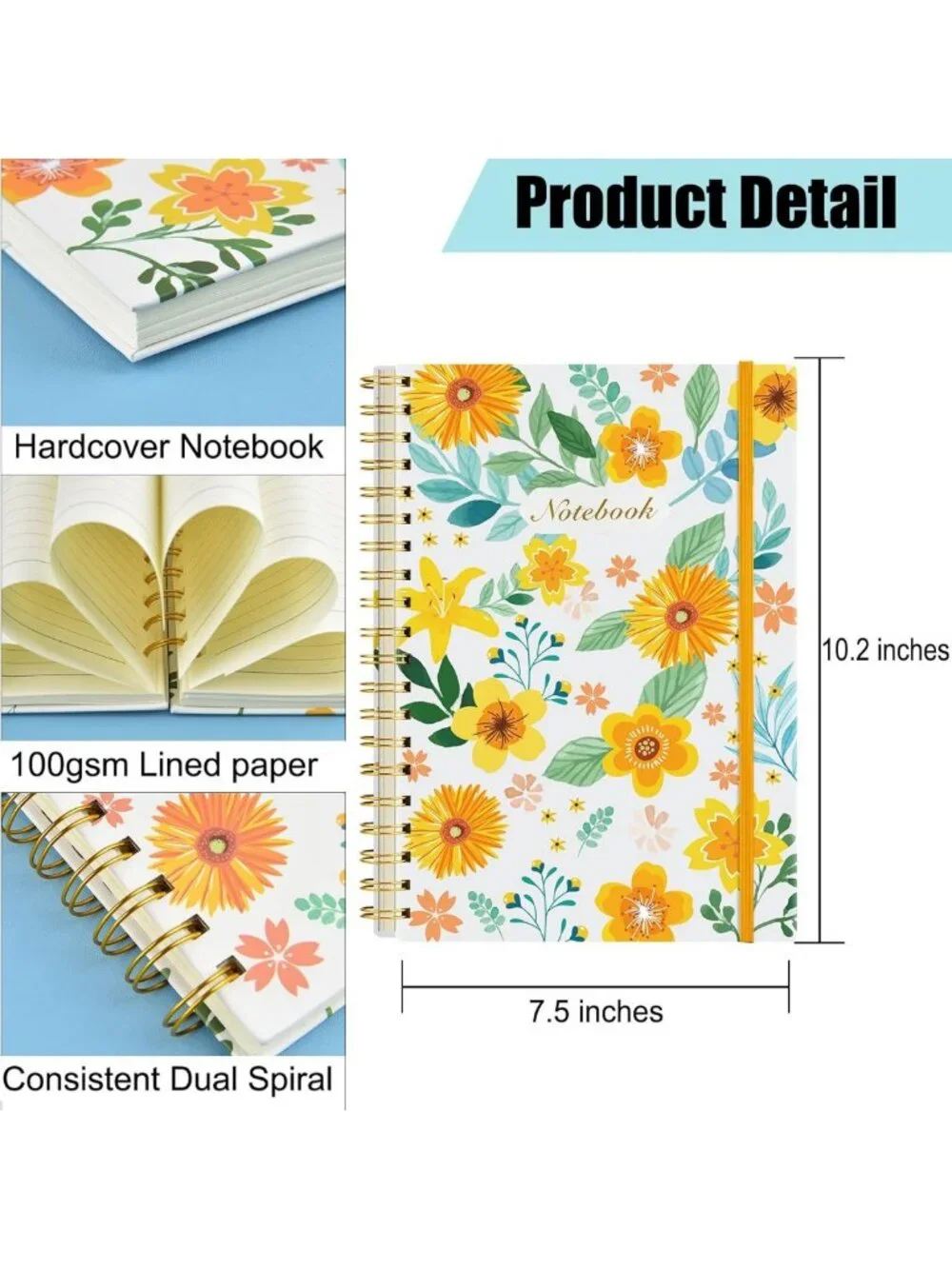 Floral Spiral Notebooks Set of 6 | College Ruled Journals for School & Office